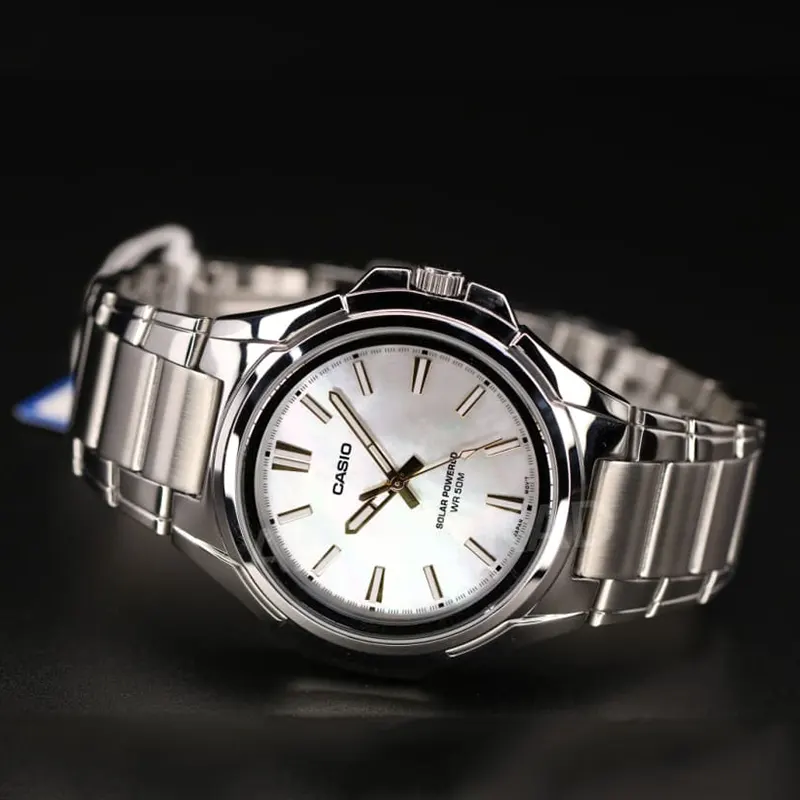 Casio Enticer Solar powered White Marble Men's Watch- MTP-RS100S-7AV